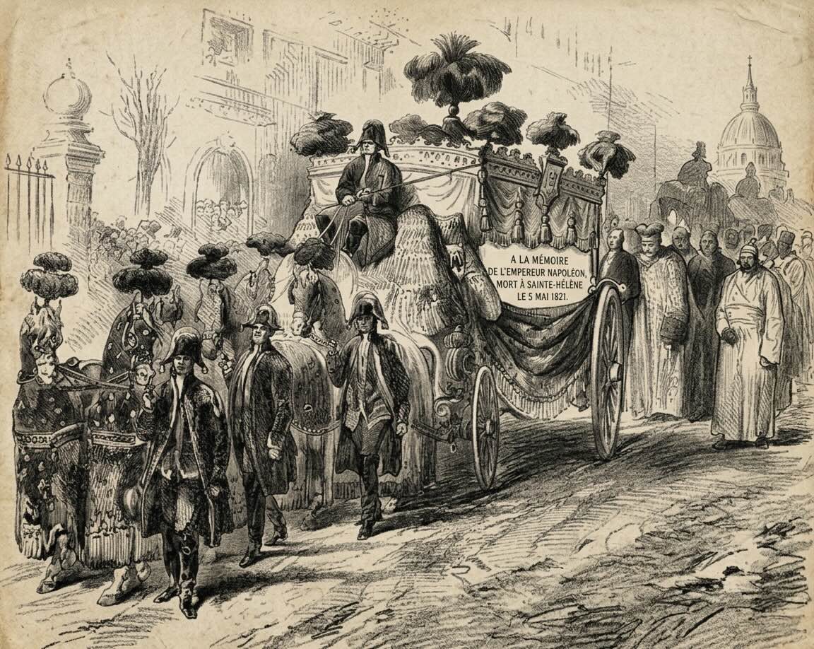 Funérailles fastueuses au Père-Lachaise, gravure du XIXᵉ siècle