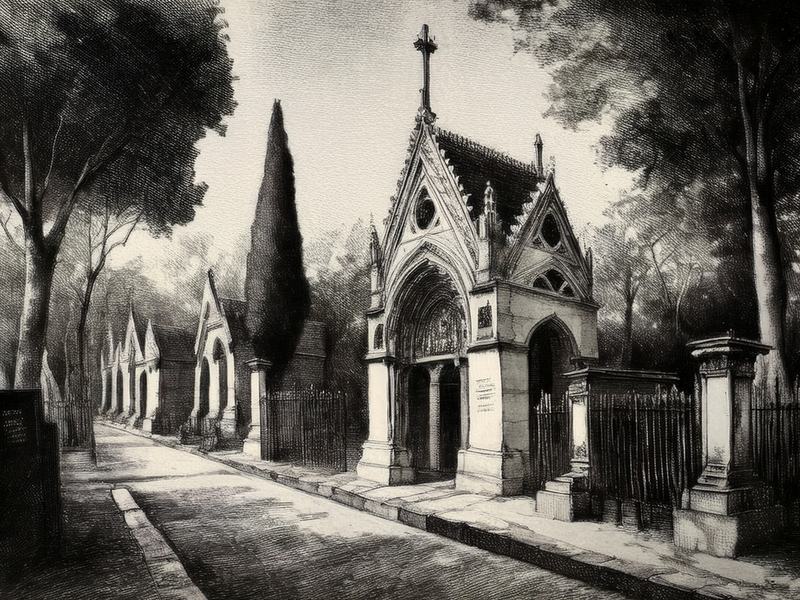 Chapelles funéraires serrées le long d'une allée du Père-Lachaise