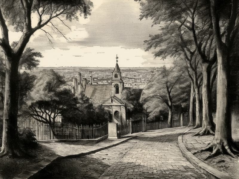 La colline du Mont-Louis et sa maison de plaisance, lithographie du début du XIXᵉ siècle