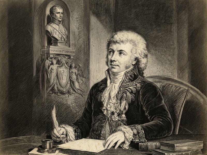 Portrait du préfet Nicolas Frochot devant un buste de Napoléon Ier