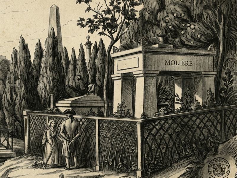 Le tombeau de Molière et deux promeneurs en habits de 1817