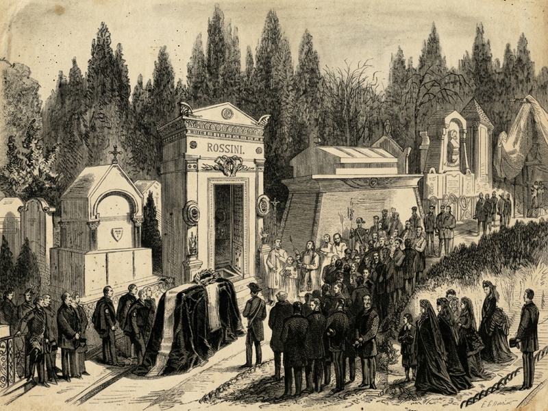 Les funérailles de Rossini devant sa chapelle au Père-Lachaise, novembre 1868